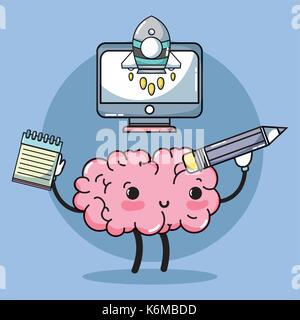 set kawaii brain with knowledge education Stock Vector