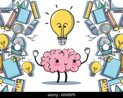 set kawaii brain with knowledge education Stock Vector