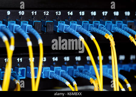 optical wire cables in rack Stock Photo