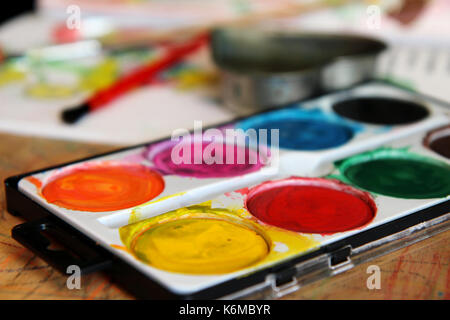 water color set for childrens on the table Stock Photo