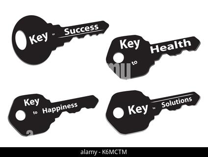silhouette keys with words success happiness solutions and health Stock Vector