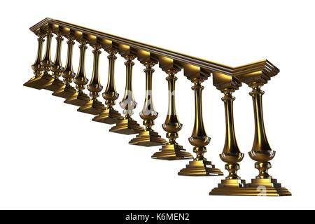 3d rendering of a golden stairs rail isolated on a white background Stock Photo