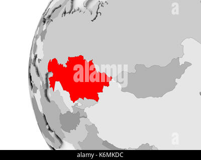 Kazakhstan highlighted on grey 3D model of political globe. 3D illustration. Stock Photo