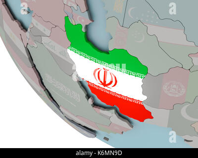 Map of Iran with embedded flags on 3D political map. Accurate official ...