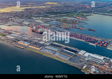 Aerial View of the Bayonne Container Terminal and industrial area in New Jersey. Stock Photo