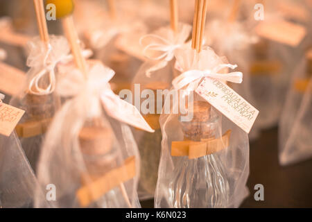 SAO PAULO, BRAZIL - SEPTEMBER 09, 2017: Special gift for invited people thanking for coming to the party written in portuguese Stock Photo