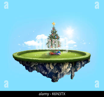 Beautiful decorated Christmas tree with present boxes in the amazing floating island Stock Photo