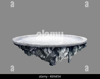 Amazing snow field island floating in the air isolated with grey background Stock Photo
