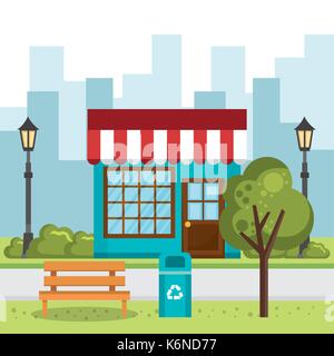 store building with cityscape scene Stock Vector