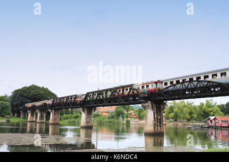Bridge on the River Kwai in Kanchanaburi province,Famous tourist attractions in Thailand. Stock Photo