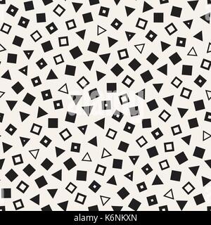 Seamless primitive jumble minimalism patterns. Randomly scattered geometric shapes. Abstract background design Stock Vector
