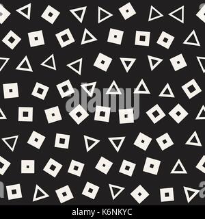 Seamless primitive jumble minimalism patterns. Randomly scattered geometric shapes. Abstract background design Stock Vector
