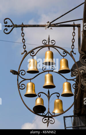 UK, England, Essex, Saffron Walden, Bridge Street, Eight Bells historic public house sign Stock Photo