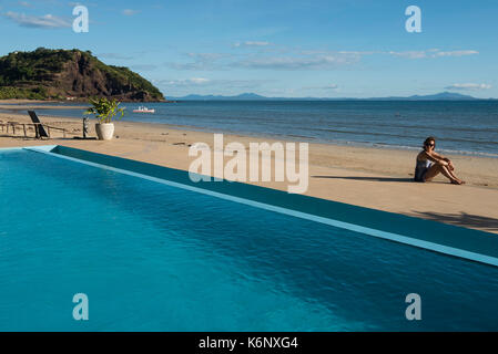 Swimming pool of beach hotel, Nosy Be, Madagascar Stock Photo