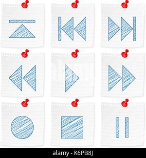 Paper note and drawing media symbol on a white background. Vector illustration. Stock Vector