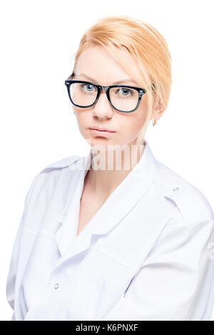 Professional doctor with glasses, portrait on white background isolated Stock Photo