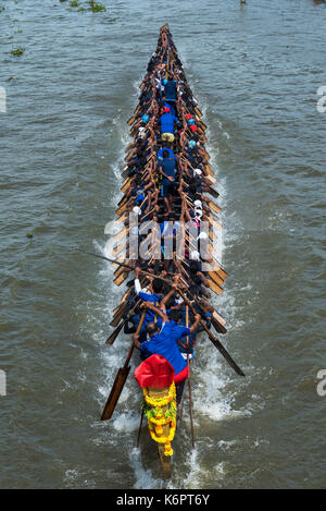 Closeup of the snake boat in a heated moment of the race. Stock Photo