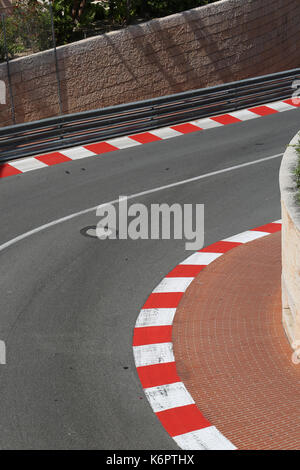 Texture of Motor Race Asphalt and Curb on Monaco Montecarlo Grand Prix Street Stock Photo