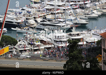 La Condamine, Monaco - May 28, 2016: Luxury Yachts are Parked in the Port Hercule for the Monaco Formula 1 Grand Prix 2016 Stock Photo