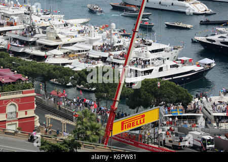 La Condamine, Monaco - May 28, 2016: Luxury Yachts are Parked in the Port Hercule for the Monaco Formula 1 Grand Prix 2016 Stock Photo