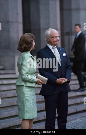 Stockholm, Sweden, 12th September, 2017. Opening of the Riksdag. Tonights concert at Stockholm Concert Hall, due to the opening of the Riksdag. King Carl XVI Gustaf, Queen Silvia Credit: Barbro Bergfeldt/Alamy Live News Stock Photo