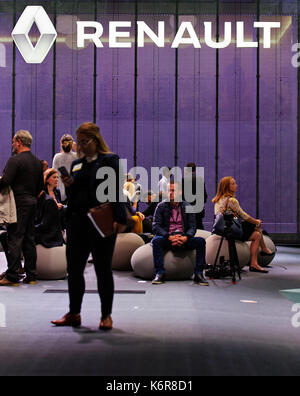 Frankfurt Am Main, Germany. 13th Sep, 2017. Renault stand during second day of the 67th International Motorshow (IAA) in Frankfurt, Germany on Wednesday, Sept. 13, 2017. Credit: Petr Mlch/CTK Photo/Alamy Live News Stock Photo