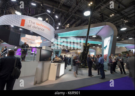 ExCel, London, UK. 13th Sep, 2017. Defence and Security Equipment International (DSEI), the worlds leading global defence and security event runs from 12-15 September 2017 showcasing the latest equipment and systems. Credit: Malcolm Park/Alamy Live News. Stock Photo