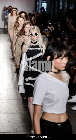 New York, USA. 12th Sep, 2017.  Models walk runway for the Calvin Luo Spring/Summer 2018 runway show during New York Fashion Week at Whitney Museum Of American Art, Manhattan Credit: Sam Aronov/Alamy Live News