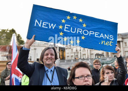 London, UK. 13th Sep, 2017. People gather in Trafalgar Square for a rally campaigning to protect and maintain the rights of EU citizens in the UK and British citizens in the EU so that they can continue to live their lives as before the Brexit vote. Credit: Stephen Chung/Alamy Live News Stock Photo