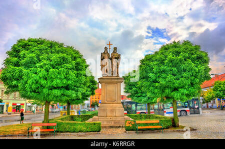 Statue of Saints Cyril and Methodius in Trebic, Czech Republic Stock Photo