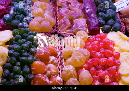 Fresh Food at La Bouqueria Market Barcelona Spain Glace fruits Stock Photo
