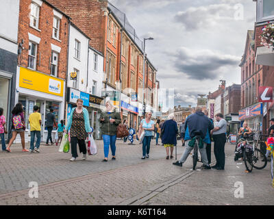 North end of the High street shopping pedestrianised area, town centre, Kettering, England, september 2017. Stock Photo