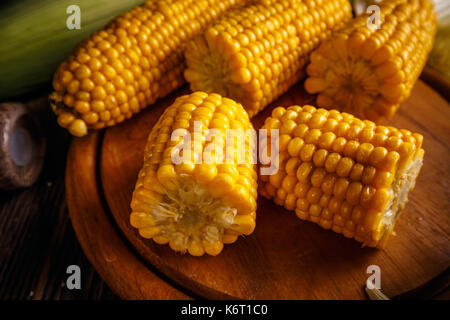 Close up of sweet boiled corn Stock Photo