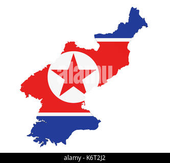 3D illustration. Flag of North Korea on a ceremonial standing flag on a ...