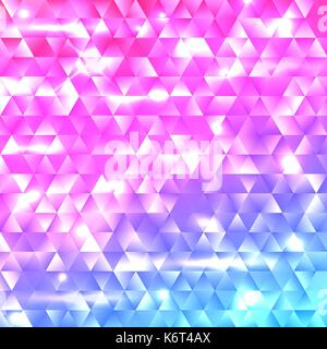 Glowing rainbow geometric gradient triangle mosaic background. Template for cover, brochure, flyer, banner, poster. Abstract electric colorful vector backdrop with flares and sparkles. Stock Vector