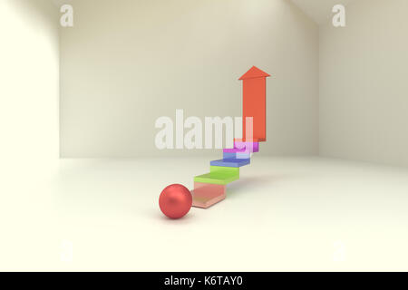 3d rendering of abstract arrow with red ball in room Stock Photo