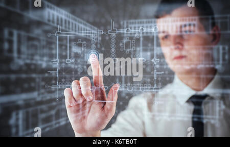 The person at the board of a financial dashboard of key indicators of stock market performance and business intelligence. Stock Photo