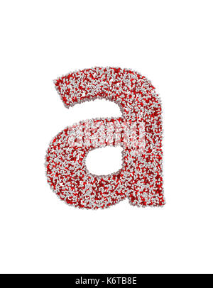 3D render of red and white alphabet make from pills. small letter a with clipping path. Isolated on white background Stock Photo