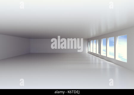 3d rendering of empty room with big windows Stock Photo