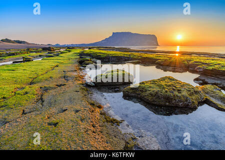 Sunrise at Jeju-Do Seongsan Ilchulbong, Jeju, South Korea Stock Photo