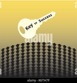 illustration of a key  to success with arrows on the bottom of page and yellow background Stock Vector