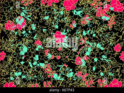 Fragment of  retro tapestry textile pattern with floral ornament useful as background Stock Vector