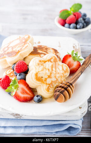 Breakfast with scotch pancakes Stock Photo