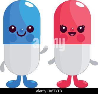 Medicine, capsules, drugs and pills characters. Vector illustration Stock Vector