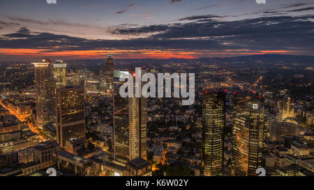 Frankfurt, GER - September 05, Skyline Frankfurt, Maintower. Im Bild: Deutsche Bank, Deka Gruppe, Sparkasse,Tower 185, DZ Bank, Westend Tower, Voksban Stock Photo