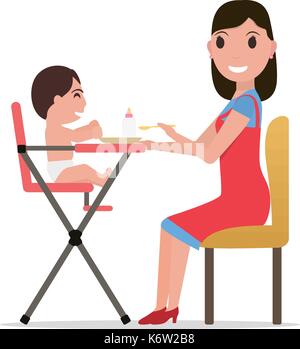 Vector illustration cartoon mother feeding baby Stock Vector