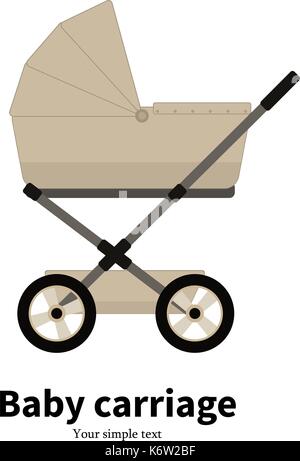 Vector cartoon beige baby carriage, pram Stock Vector