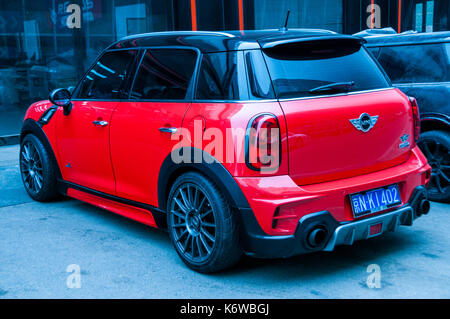 Eric Yu’s modified Mini Cooper S on the Beijing Tuning Street. Stock Photo