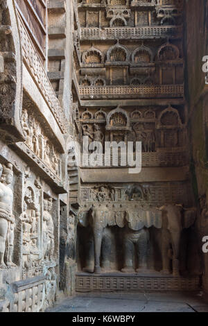 Carving at entrance to Chaitya at Karla, Maharashtra, India Stock Photo