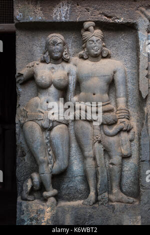 Carving at entrance to Chaitya at Karla, Maharashtra, India Stock Photo